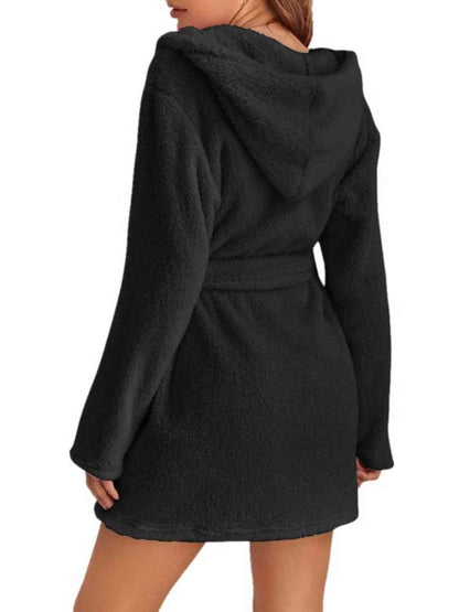 Women's Tie Waist Hooded Robe