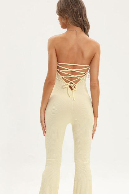 Women's Lace-Up Strapless Jumpsuit