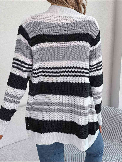 Women's Striped Open Front Long Sleeve Cardigan