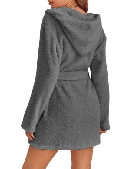 Women's Tie Waist Hooded Robe