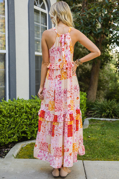 Women's Patchwork Ruffled Maxi Dress