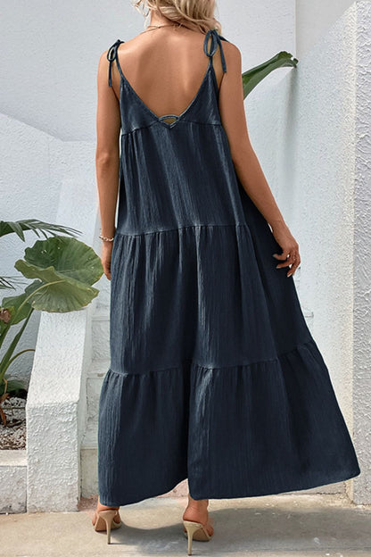 Women's Tie-Shoulder Tiered Maxi Dress