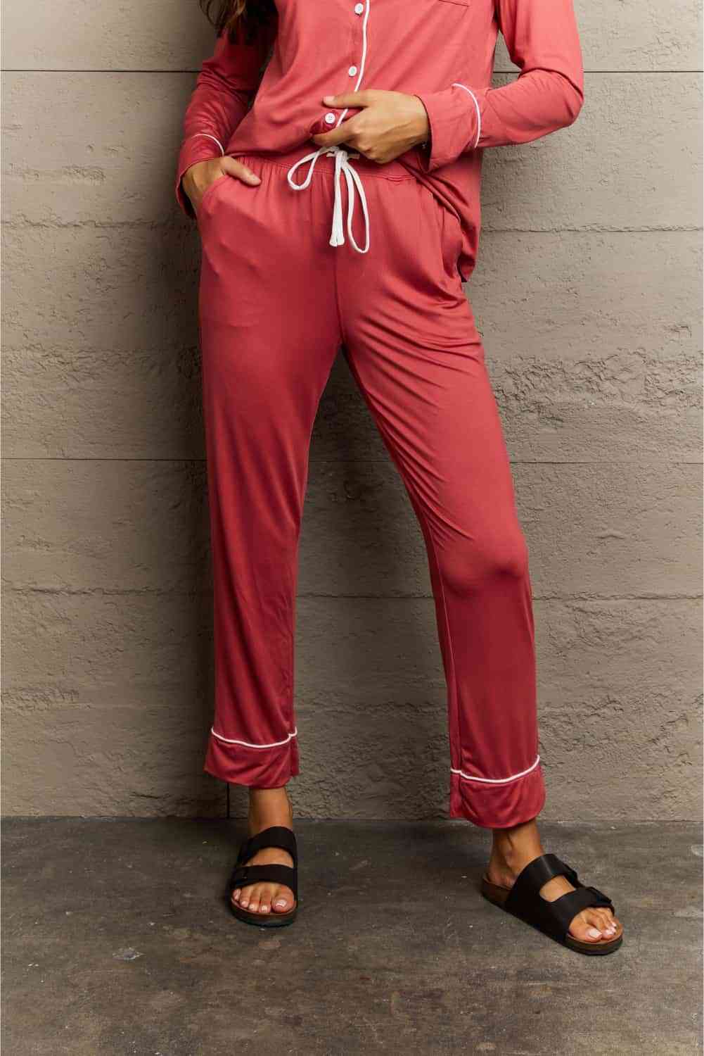 Women's Buttoned Top and Pants Pajama Set