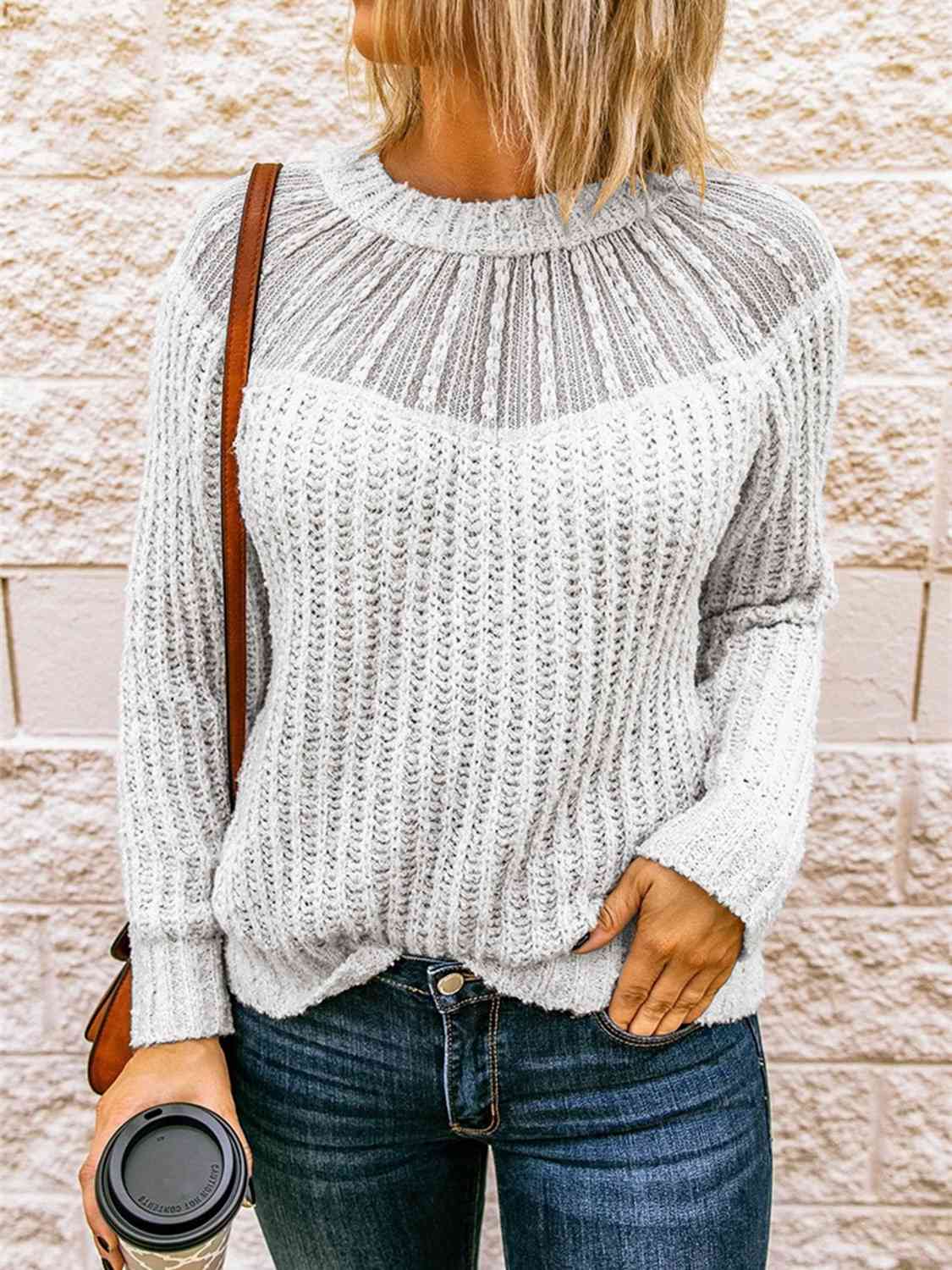 Women's Round Neck Rib-Knit Sweater