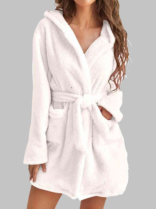 Women's Tie Waist Hooded Robe