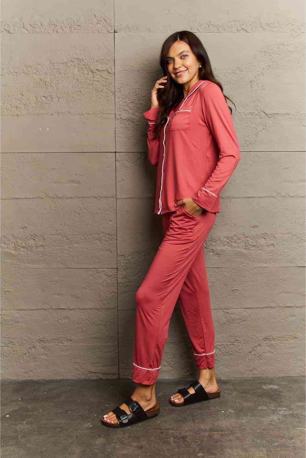 Women's Buttoned Top and Pants Pajama Set