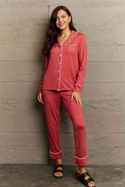 Women's Buttoned Top and Pants Pajama Set