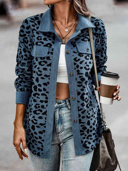 Women's Full-Size Leopard Buttoned Jacket