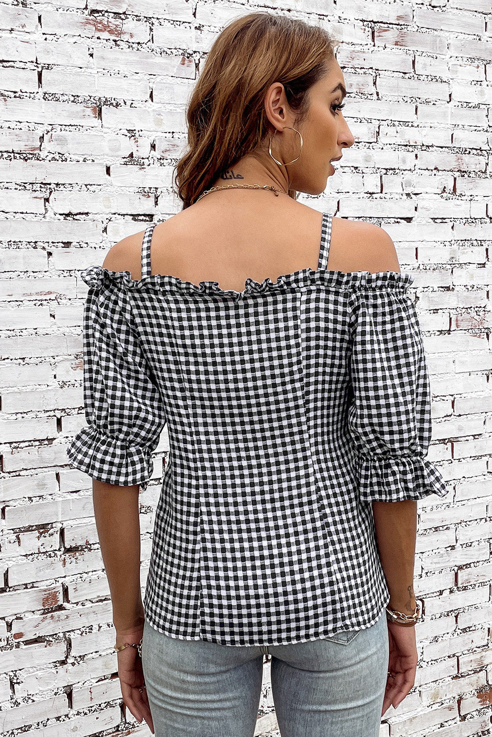 Women's Plaid Buttoned Top