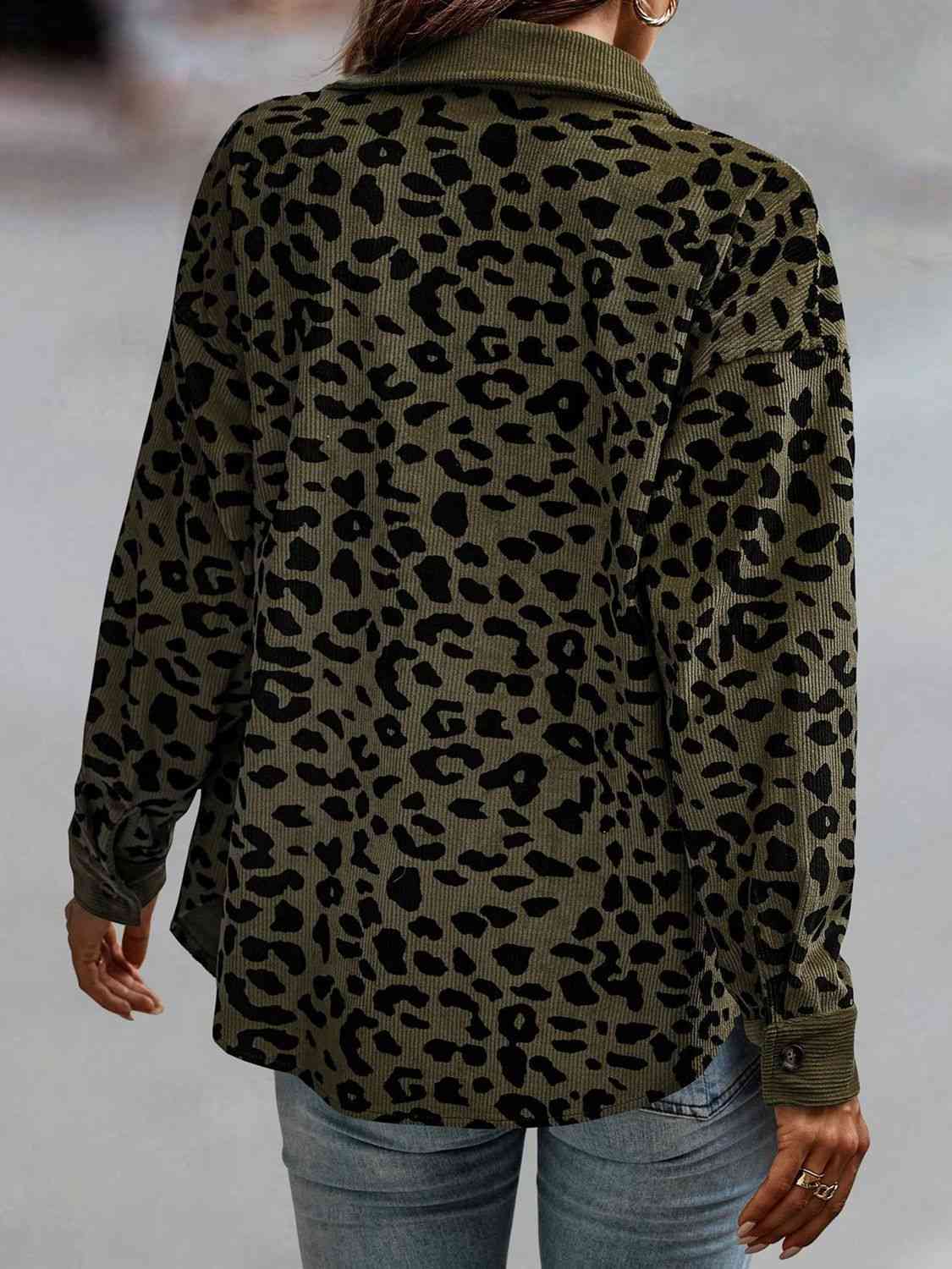 Women's Full-Size Leopard Buttoned Jacket