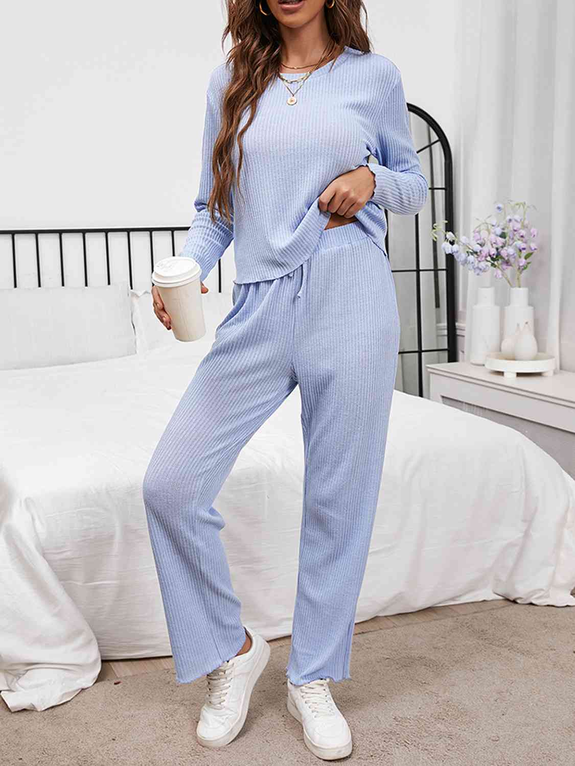 Women's Long Sleeve Top and Drawstring Pants Lounge Set