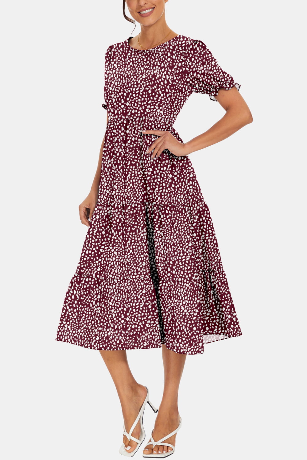 Women's Flounce Sleeve Midi Dress