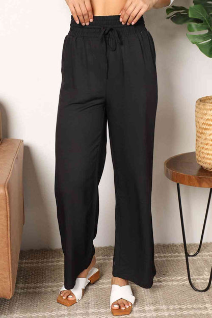 Women's Drawstring Waist Wide Leg Pants