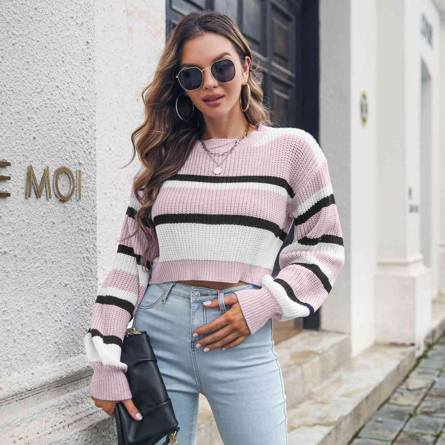 Women's Striped Cropped Sweater