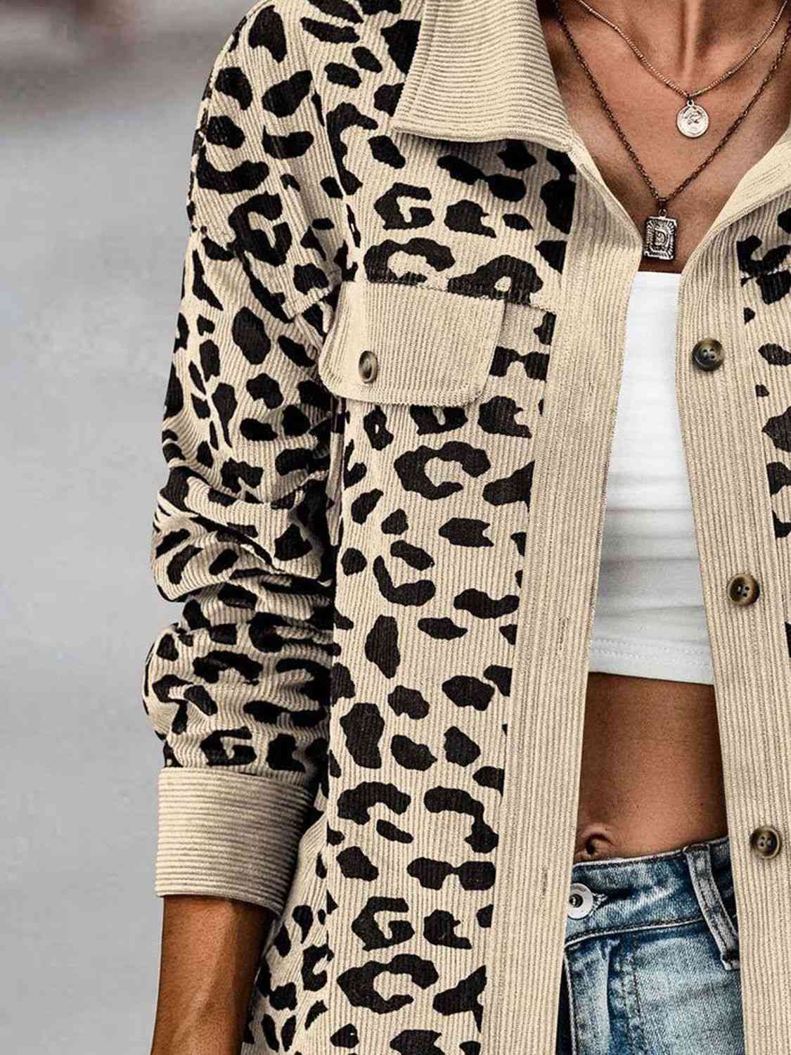 Women's Full-Size Leopard Buttoned Jacket