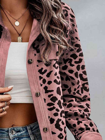 Women's Full-Size Leopard Buttoned Jacket