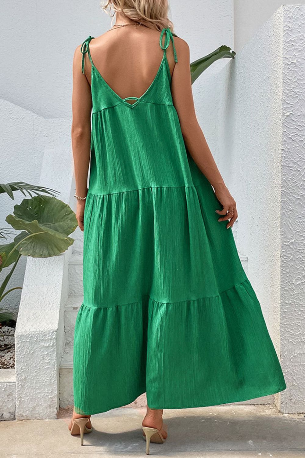 Women's Tie-Shoulder Tiered Maxi Dress