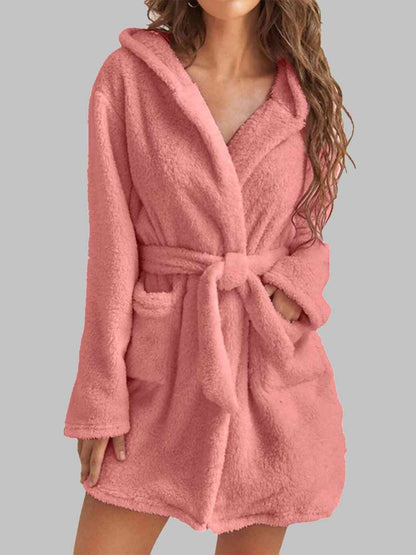 Women's Tie Waist Hooded Robe