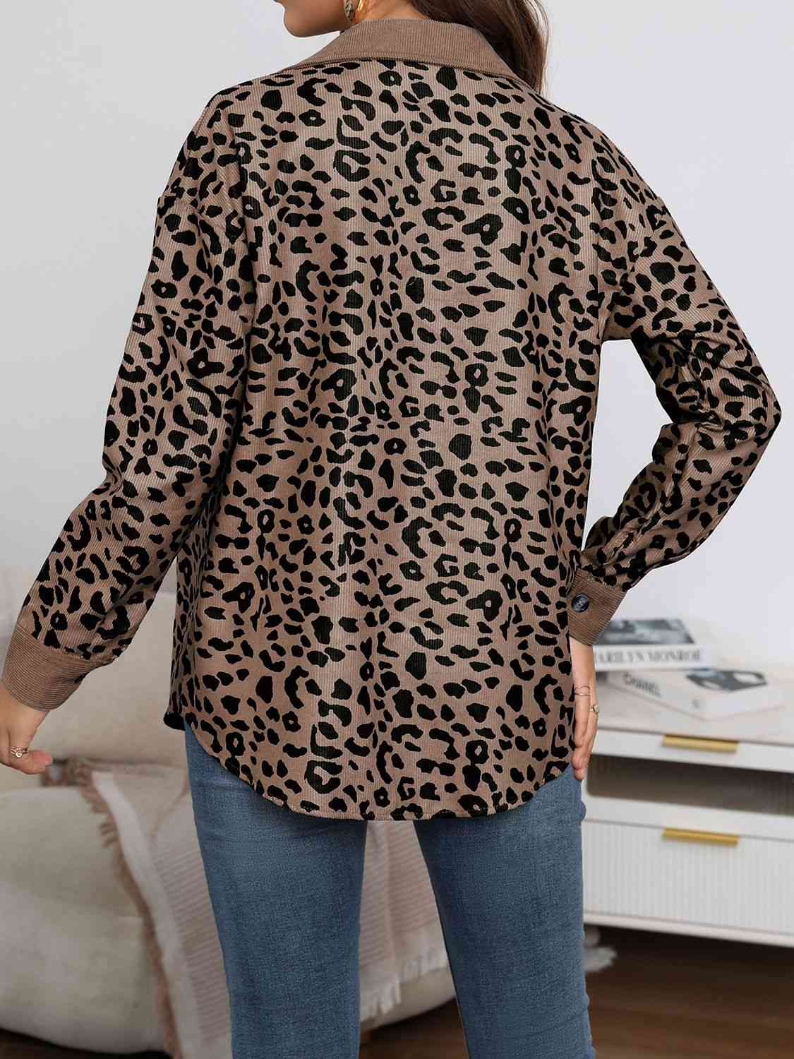 Women's Full-Size Leopard Buttoned Jacket