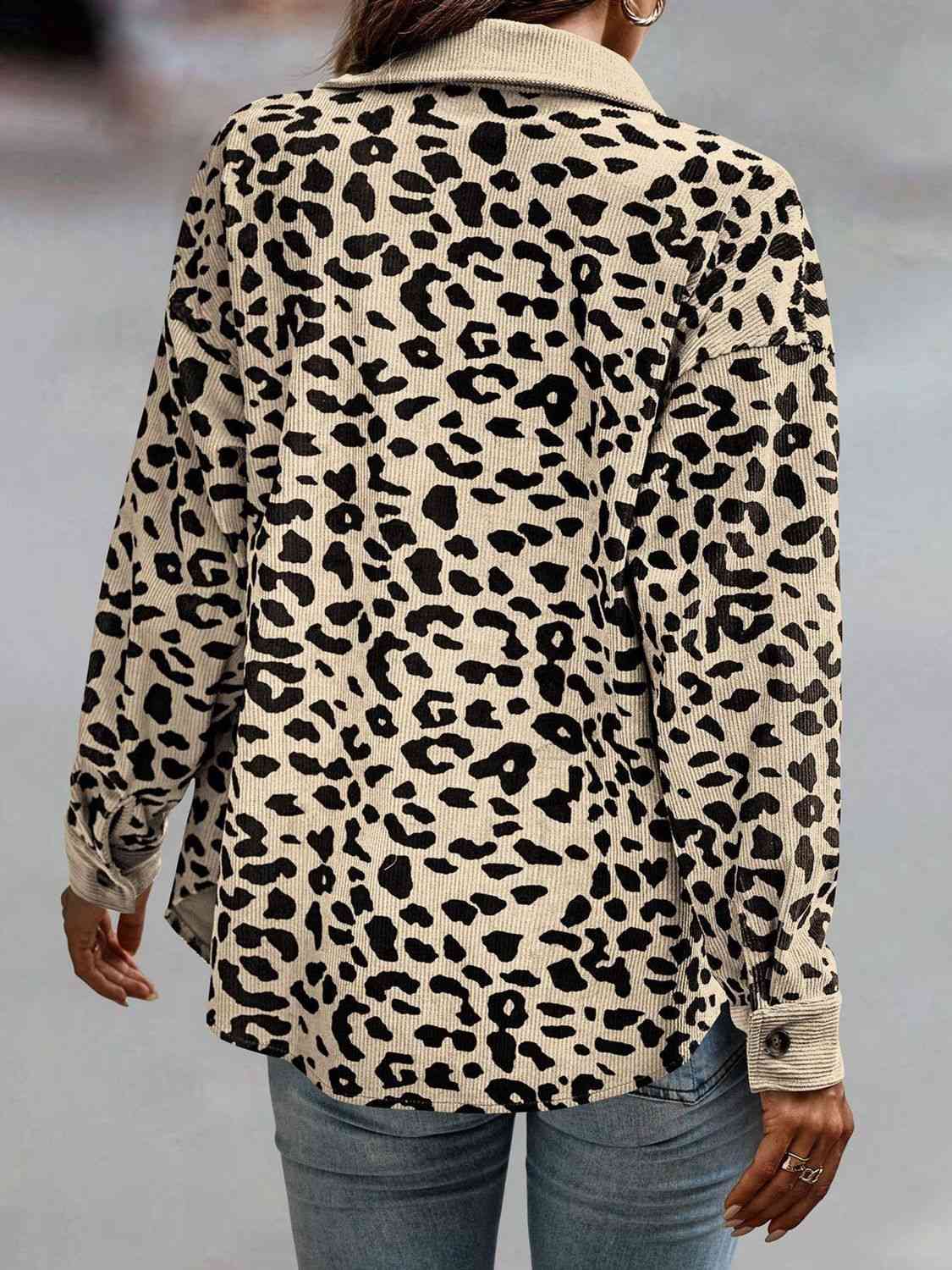 Women's Full-Size Leopard Buttoned Jacket