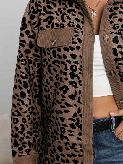 Women's Full-Size Leopard Buttoned Jacket