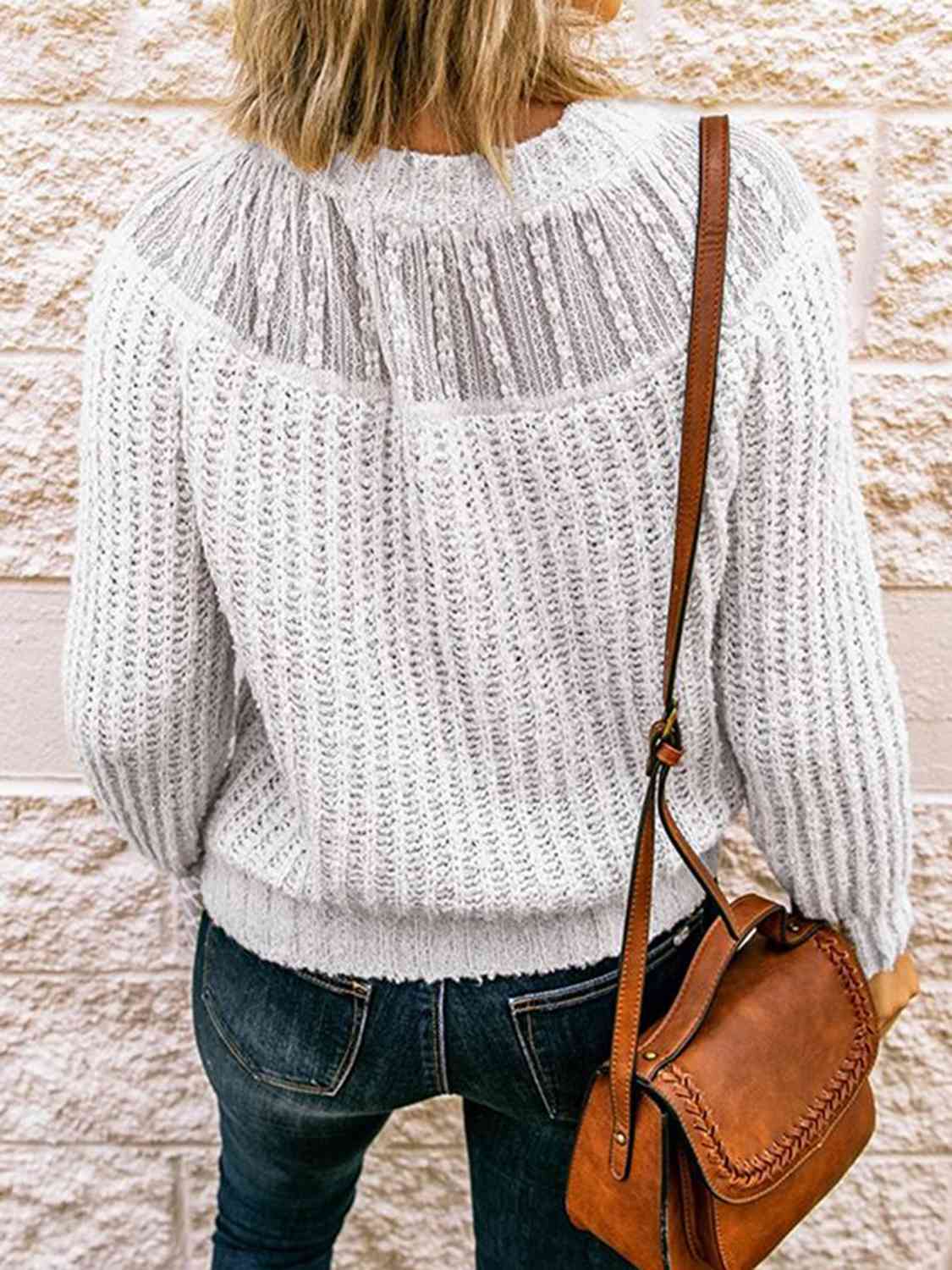 Women's Round Neck Rib-Knit Sweater