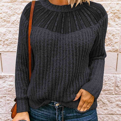 Women's Round Neck Rib-Knit Sweater