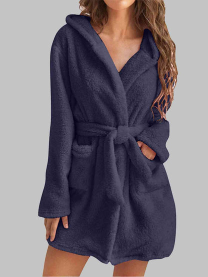 Women's Tie Waist Hooded Robe