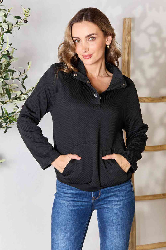 Women's Half Buttoned Sweatshirt with Pocket